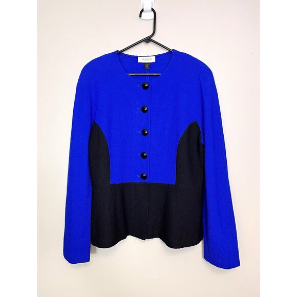 St. John Collection Black Blue 2 Piece Jacket Dress Set Santana Knit Size 12 14 - Picture 7 of 13